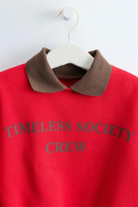 ZARA TIMELESS — ТОЛСТОВКА-ПОЛО С ТЕКСТОВЫМ ПРИНТОМ