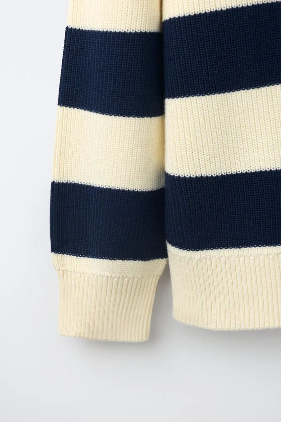 СВИТЕР В ПОЛОСКУ ИЗ ЖЕМЧУЖНОЙ ВЯЗКИ