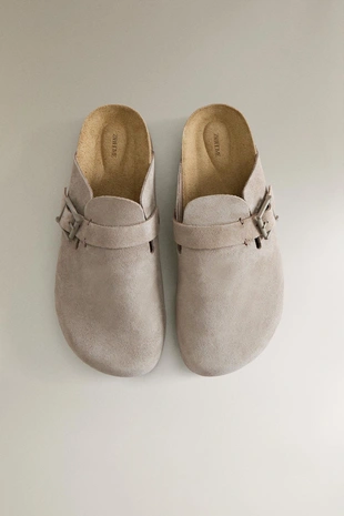 Taupe Grey | 1406/800/131 - Zara Кожаные сабо с пряжкой и декоративной строчкой