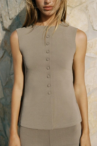 Khaki | 5584/632/505 - Zara Жилет с обтяжными пуговицами