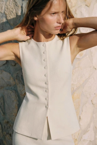 Ecru | 5584/632/712 - Zara Жилет с обтяжными пуговицами