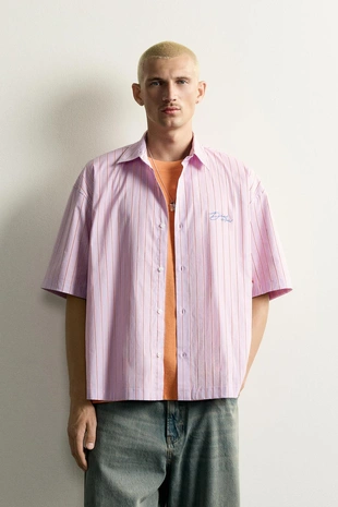 Рубашка Boxy Fit в полоску с вышивкой