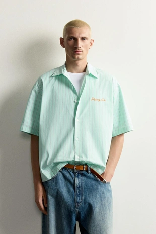 Рубашка Boxy Fit в полоску с вышивкой