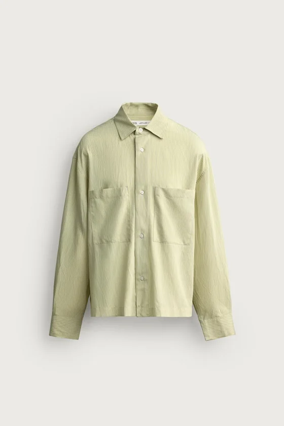 РУБАШКА RELAXED FIT В ПОЛОСКУ ИЗ СТРУЯЩЕЙСЯ ТКАНИ