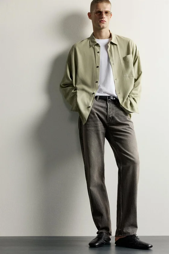 РУБАШКА RELAXED FIT ИЗ СТРУЯЩЕЙСЯ ТКАНИ