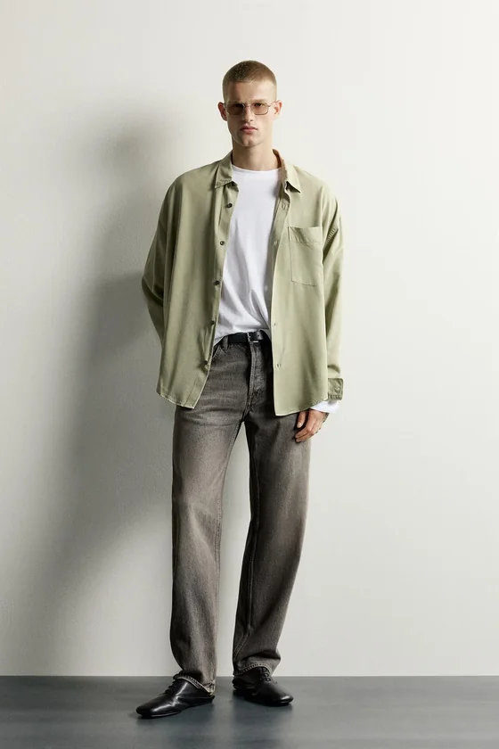 РУБАШКА RELAXED FIT ИЗ СТРУЯЩЕЙСЯ ТКАНИ