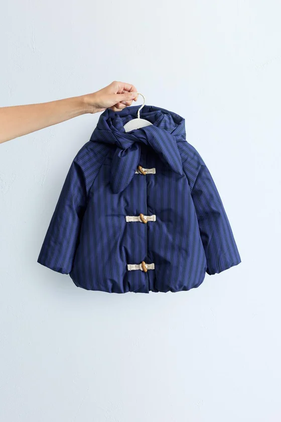 ZARA TIMELESS — ПАЛЬТО В ПОЛОСКУ СО СЪЕМНЫМ КАПЮШОНОМ