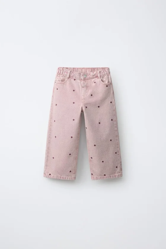 БРЮКИ WIDE LEG ИЗ ТВИЛА С ВЫШИТЫМИ ЗВЕЗДАМИ