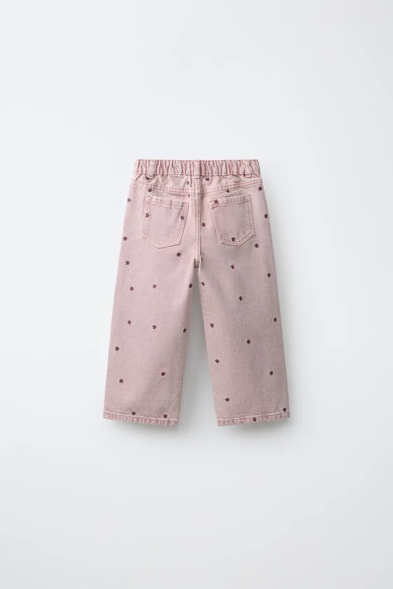 БРЮКИ WIDE LEG ИЗ ТВИЛА С ВЫШИТЫМИ ЗВЕЗДАМИ