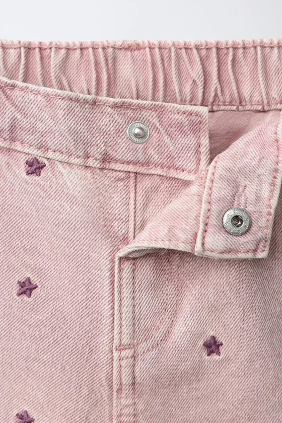 БРЮКИ WIDE LEG ИЗ ТВИЛА С ВЫШИТЫМИ ЗВЕЗДАМИ