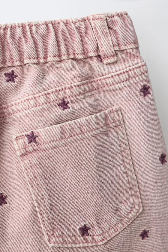 БРЮКИ WIDE LEG ИЗ ТВИЛА С ВЫШИТЫМИ ЗВЕЗДАМИ