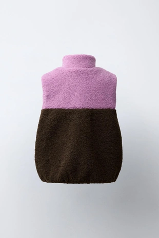Жилет из искусственной овчины Color Block- Заказать в России