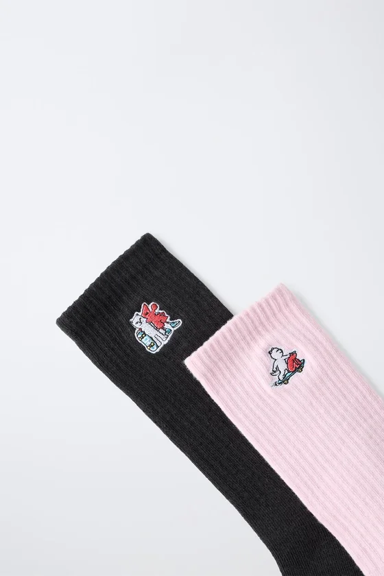 НАБОР ИЗ 2 ПАР НОСКОВ СРЕДНЕЙ ВЫСОТЫ С ВЫШИВКОЙ RIPNDIP © X ZARA KIDS