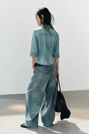 Приталенная джинсовая рубашка Trf- Заказать в России