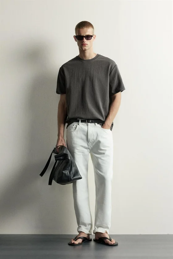 ФУТБОЛКА RELAXED FIT ИЗ РЕЛЬЕФНОЙ ТКАНИ