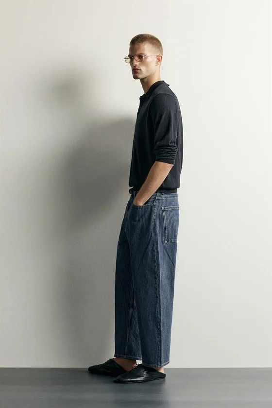 ДЖИНСЫ TAPERED WIDE FIT В ПОЛОСКУ