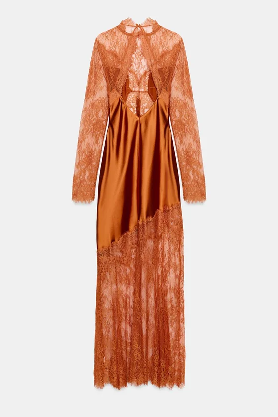 АТЛАСНОЕ ПЛАТЬЕ С КРУЖЕВОМ — коллекция Zara «ZW»