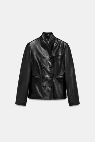 Двубортный блейзер из 100% кожи — коллекция Zara «Zw»- Заказать в России