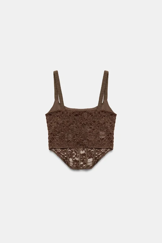 КОМБИНИРОВАННЫЙ КОРСЕТНЫЙ ТОП С КРУЖЕВОМ