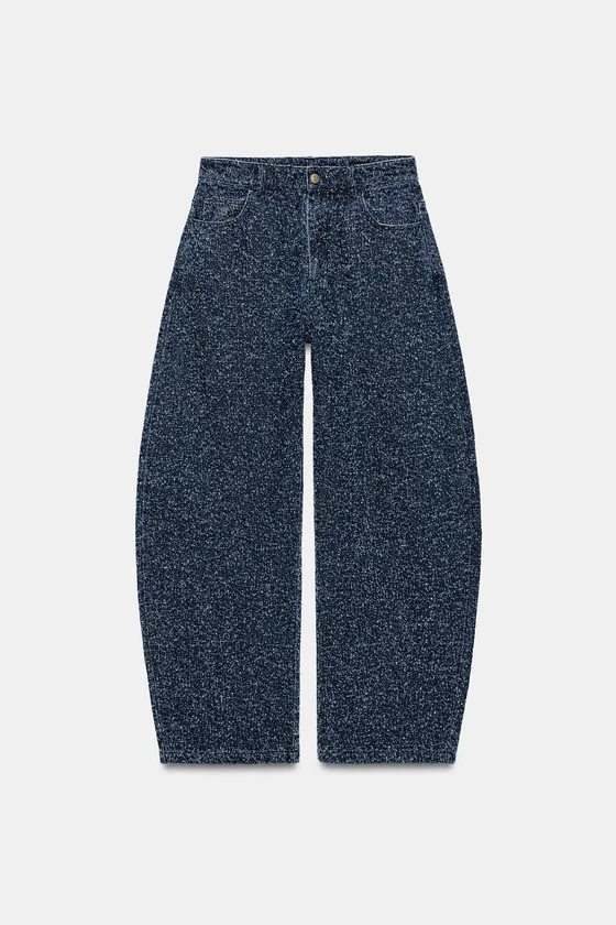 ДЖИНСЫ WIDE LEG СО СРЕДНЕЙ ПОСАДКОЙ И ФАКТУРНОЙ ТКАНЬЮ — ZW COLLECTION
