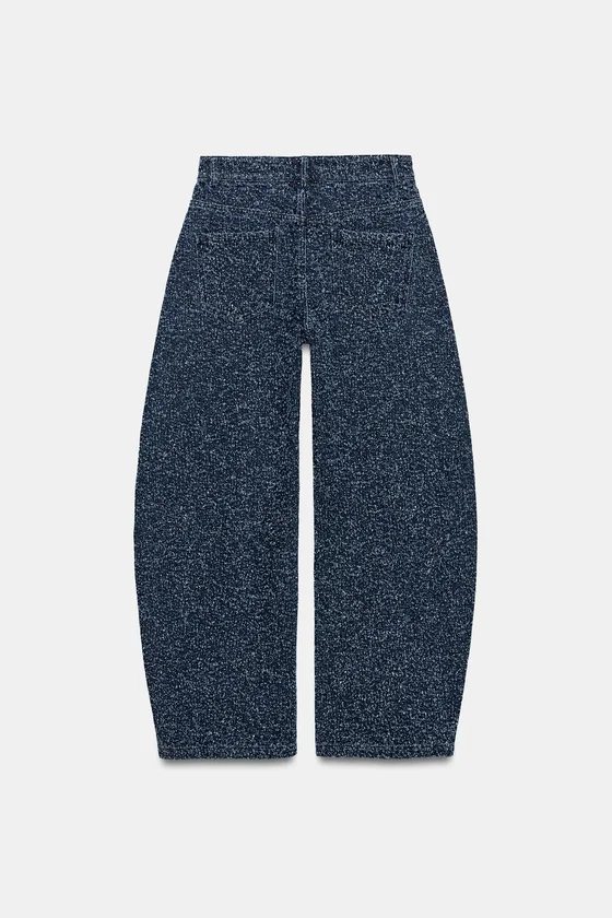 ДЖИНСЫ WIDE LEG СО СРЕДНЕЙ ПОСАДКОЙ И ФАКТУРНОЙ ТКАНЬЮ — ZW COLLECTION