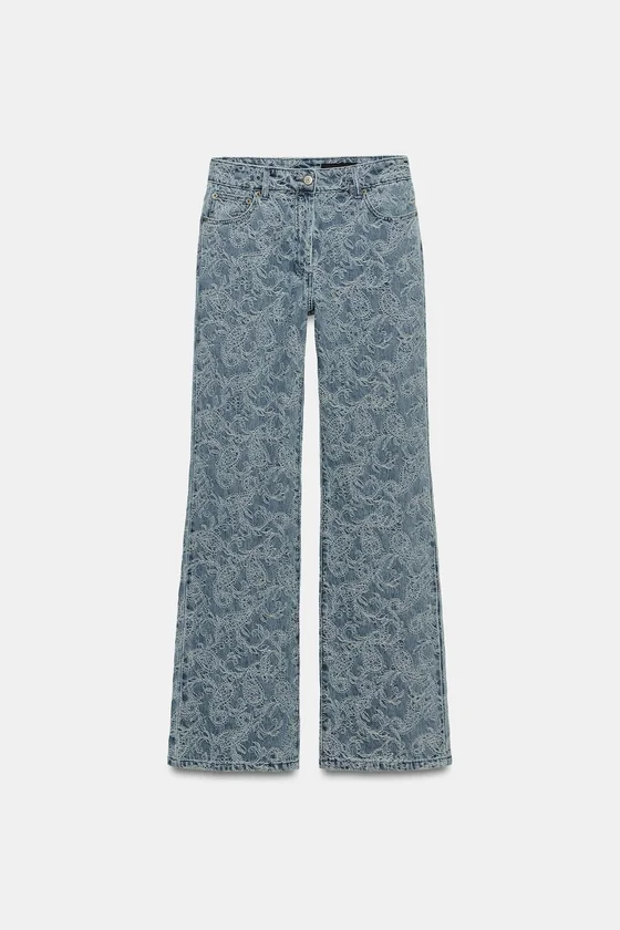 ДЖИНСЫ FLARE С ВЫСОКОЙ ПОСАДКОЙ И ЖАККАРДОМ — ZW COLLECTION