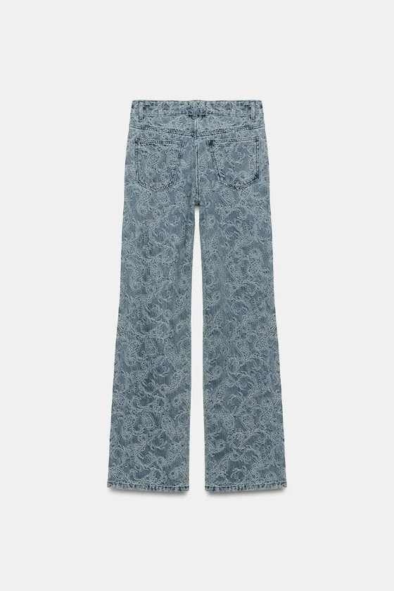 ДЖИНСЫ FLARE С ВЫСОКОЙ ПОСАДКОЙ И ЖАККАРДОМ — ZW COLLECTION