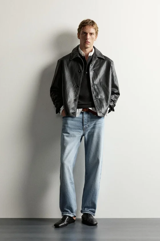 КУРТКА-РУБАШКА BOXY FIT ИЗ ИСКУССТВЕННОЙ КОЖИ С КОНТРАСТНОЙ ОТСТРОЧКОЙ