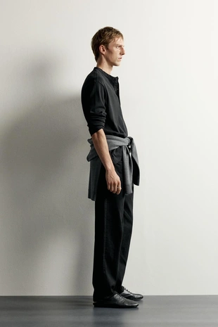 Футболка с воротником-хенли Relaxed Fit- Заказать в России