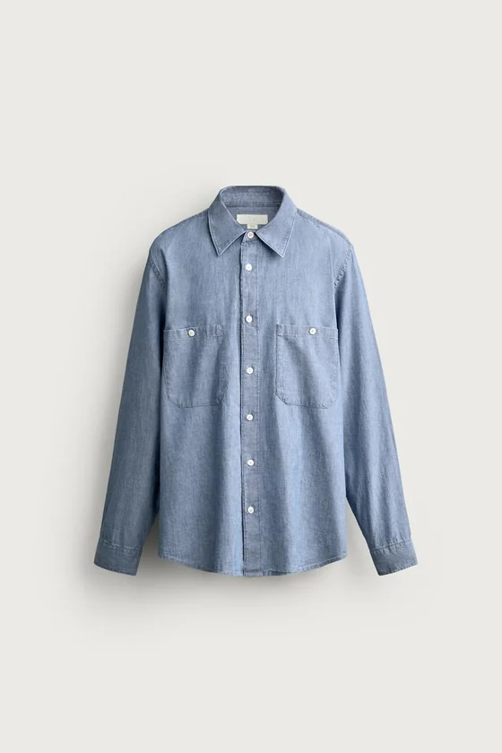 РУБАШКА REGULAR FIT ИЗ ШАМБРЕ С КАРМАНАМИ