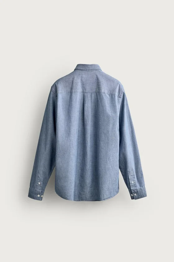 РУБАШКА REGULAR FIT ИЗ ШАМБРЕ С КАРМАНАМИ
