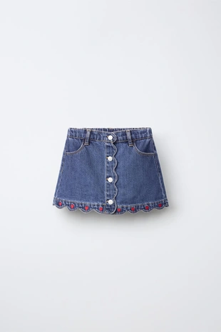 Blue | 4575/572/400 - Zara Джинсовая юбка с вышивкой «сердца»
