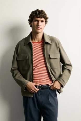 Куртка-рубашка стандартного кроя на молнии- Заказать в России