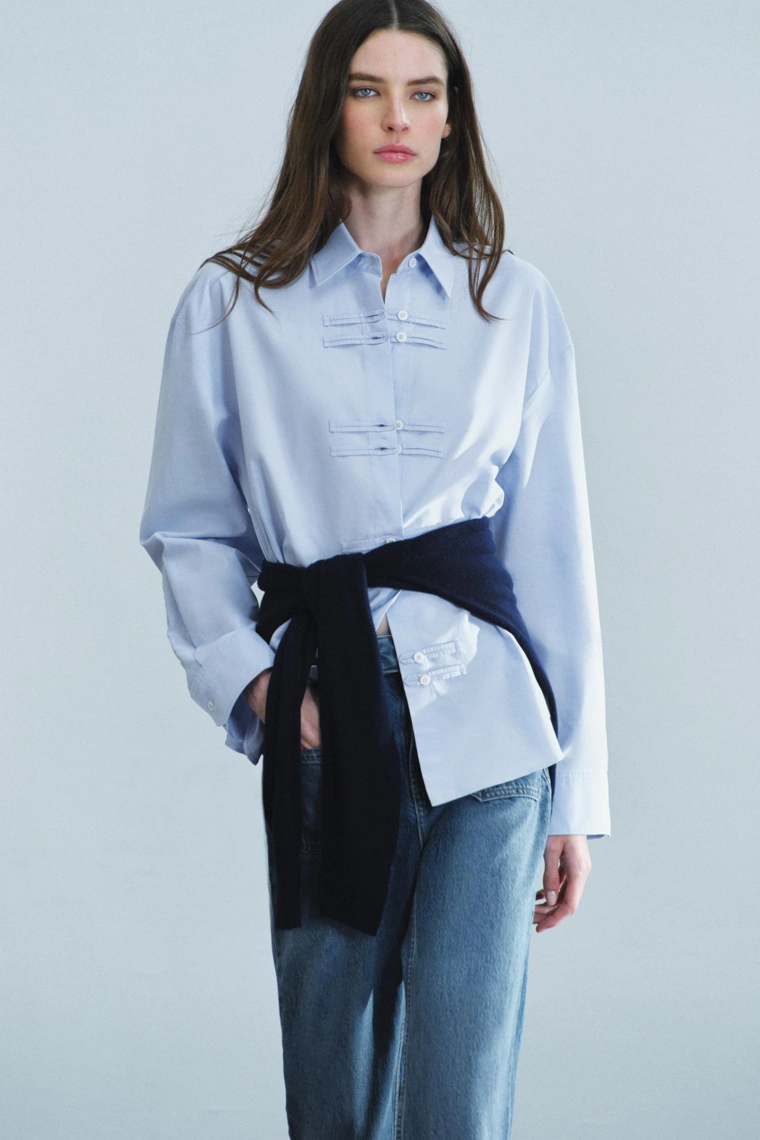 Рубашка zw collection oxford с жабо-застежкой