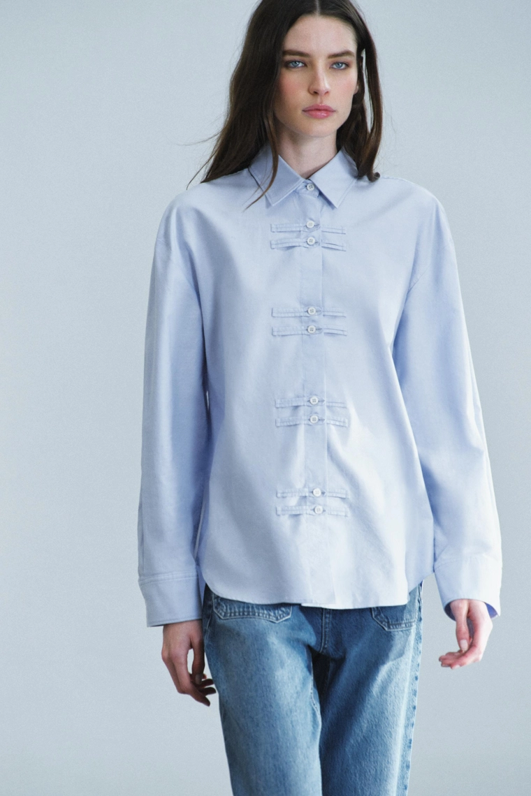 Рубашка zw collection oxford с жабо-застежкой