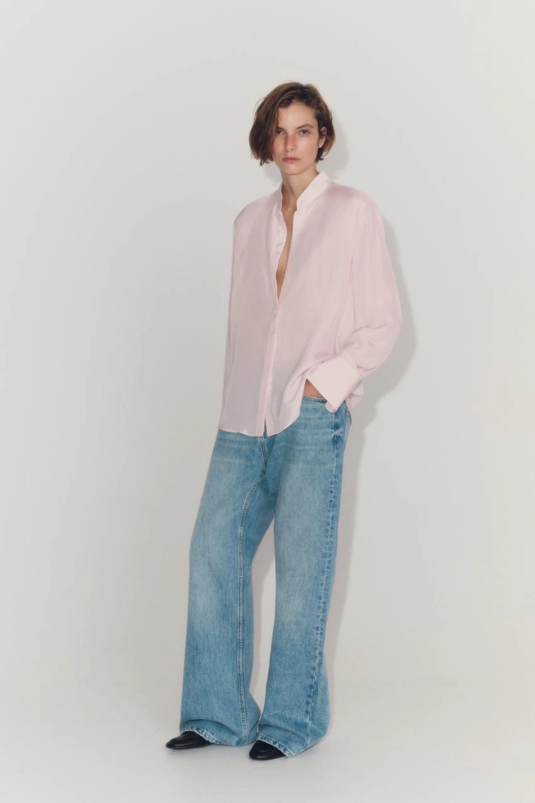 Рубашка Zara «ZW» из 100% шелка с контрастной отделкой