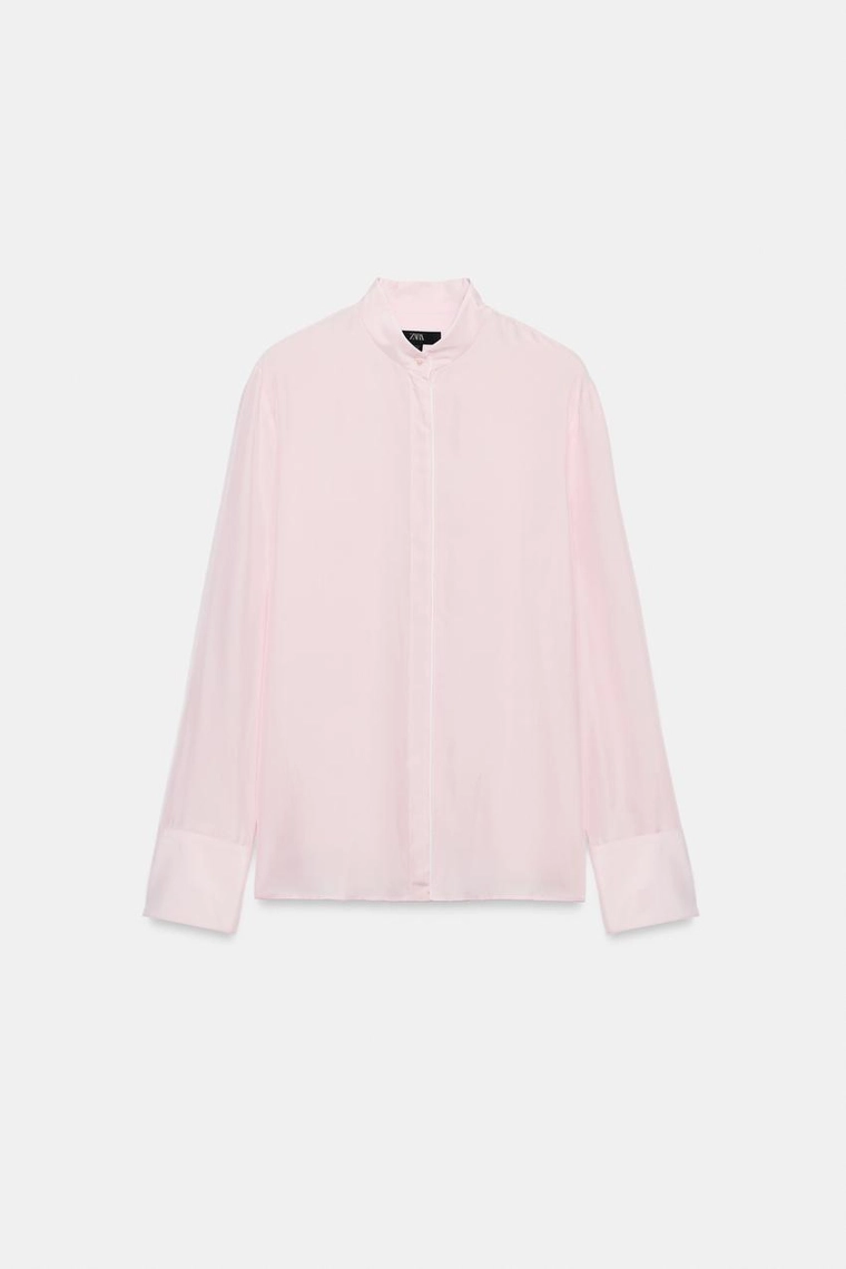Рубашка Zara «ZW» из 100% шелка с контрастной отделкой