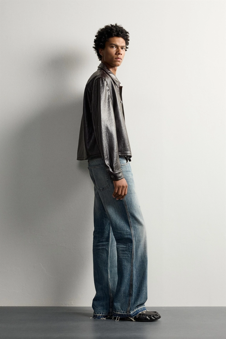 Укороченная рубашка из ткани с эффектом кожи