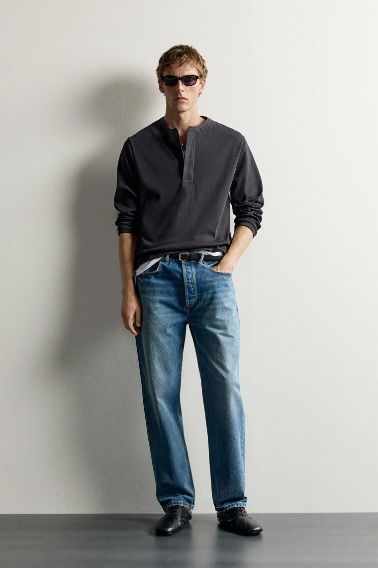 Футболка henley из компактного ребристого трикотажа