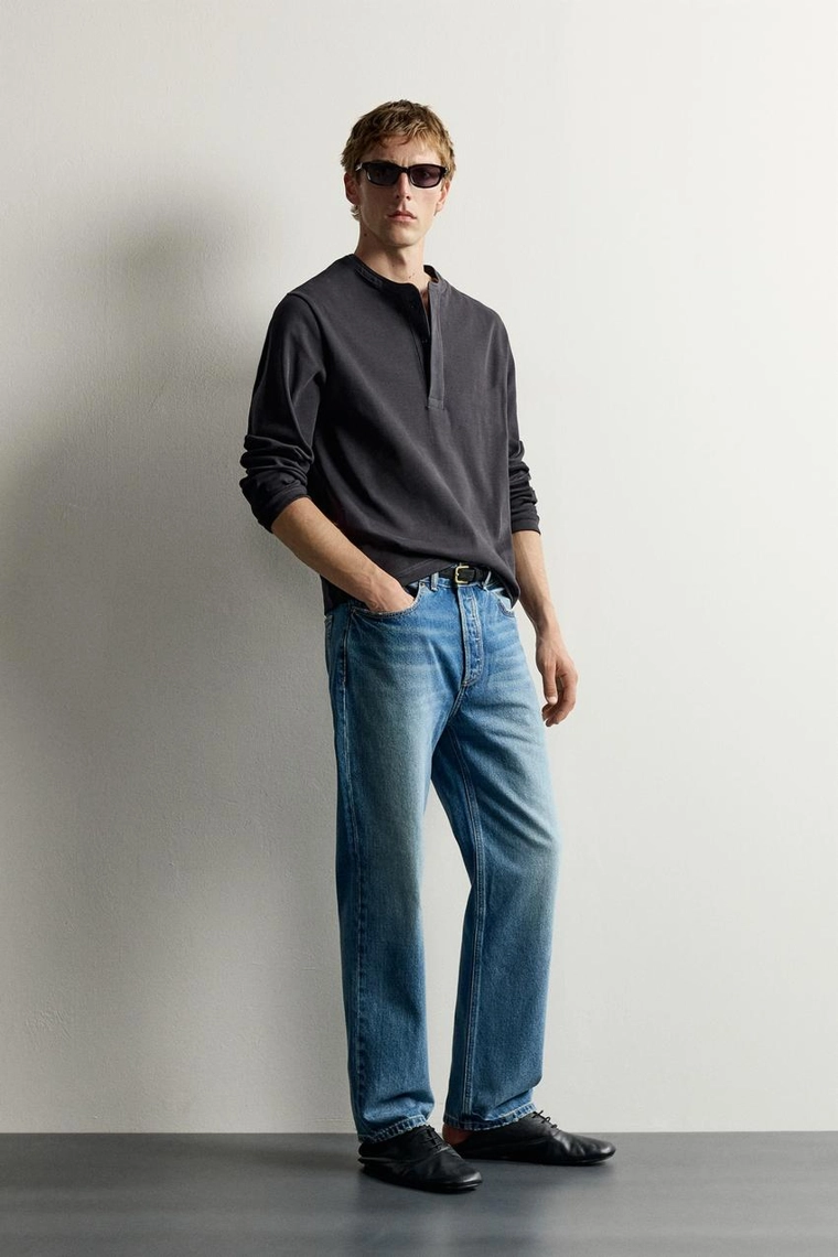 Футболка henley из компактного ребристого трикотажа