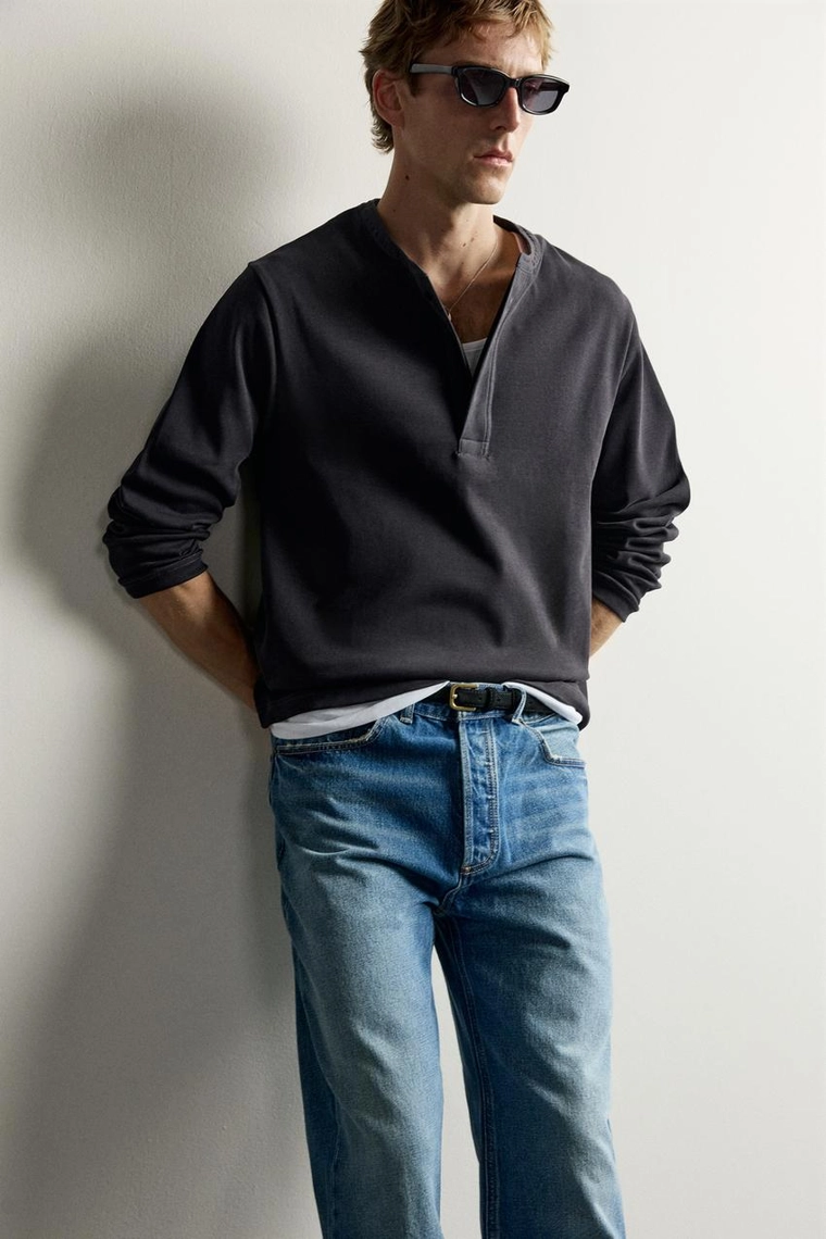 Футболка henley из компактного ребристого трикотажа