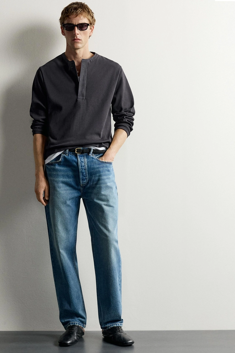 Футболка henley из компактного ребристого трикотажа