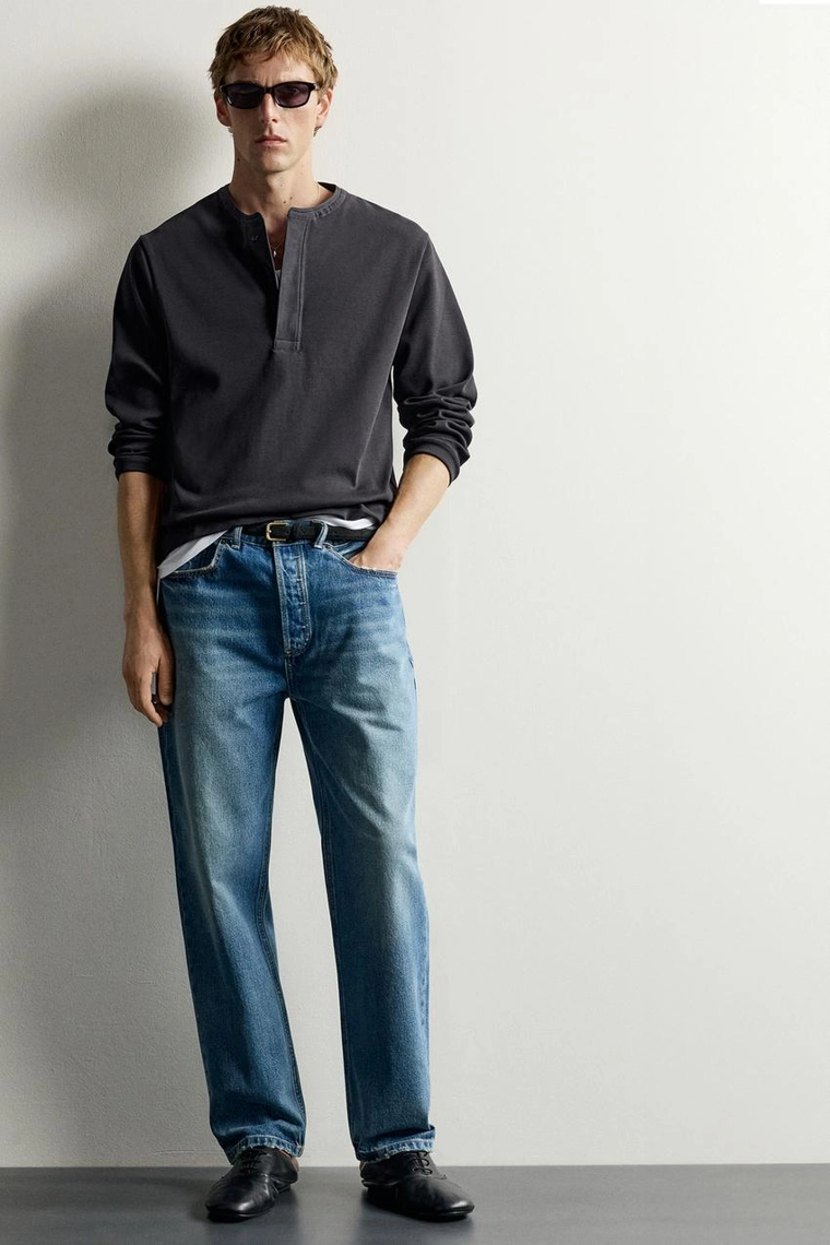 Футболка henley из компактного ребристого трикотажа