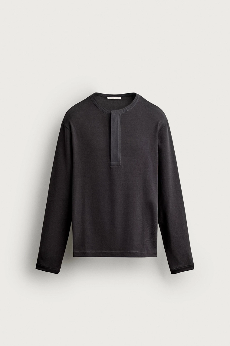 Футболка henley из компактного ребристого трикотажа