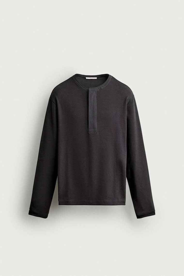 Футболка henley из компактного ребристого трикотажа