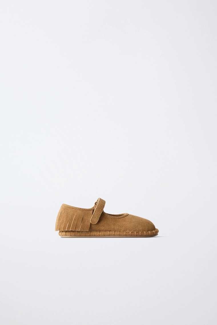 Кожаные балетки barefoot с бахромой