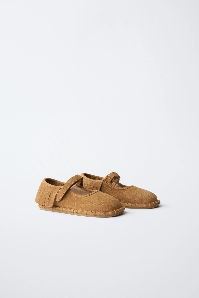 Кожаные балетки barefoot с бахромой