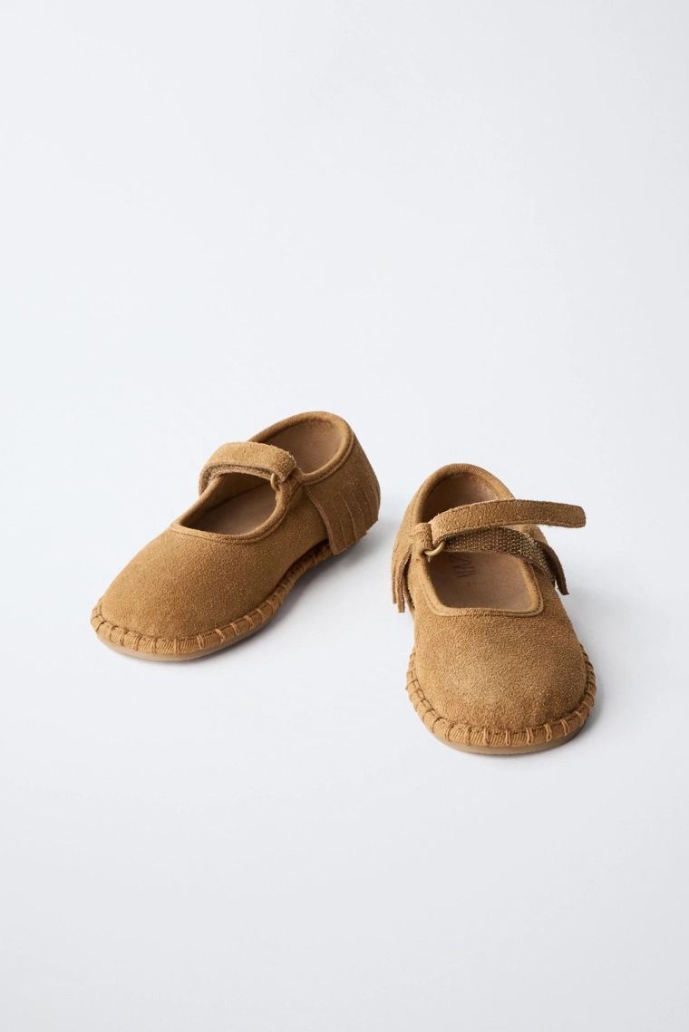 Кожаные балетки barefoot с бахромой