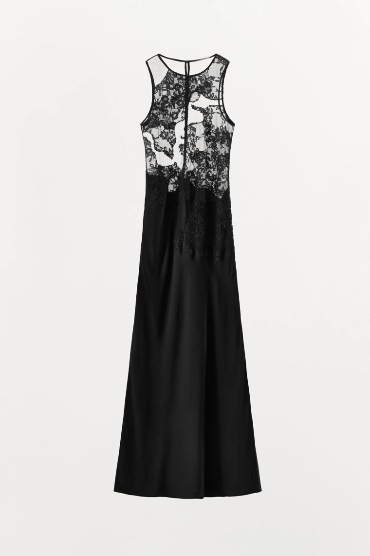 Длинное платье с контрастным кружевом zw collection
