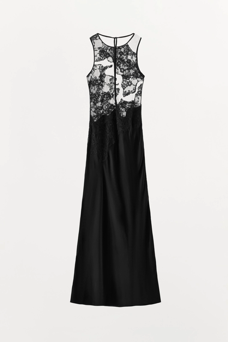 Длинное платье с контрастным кружевом zw collection